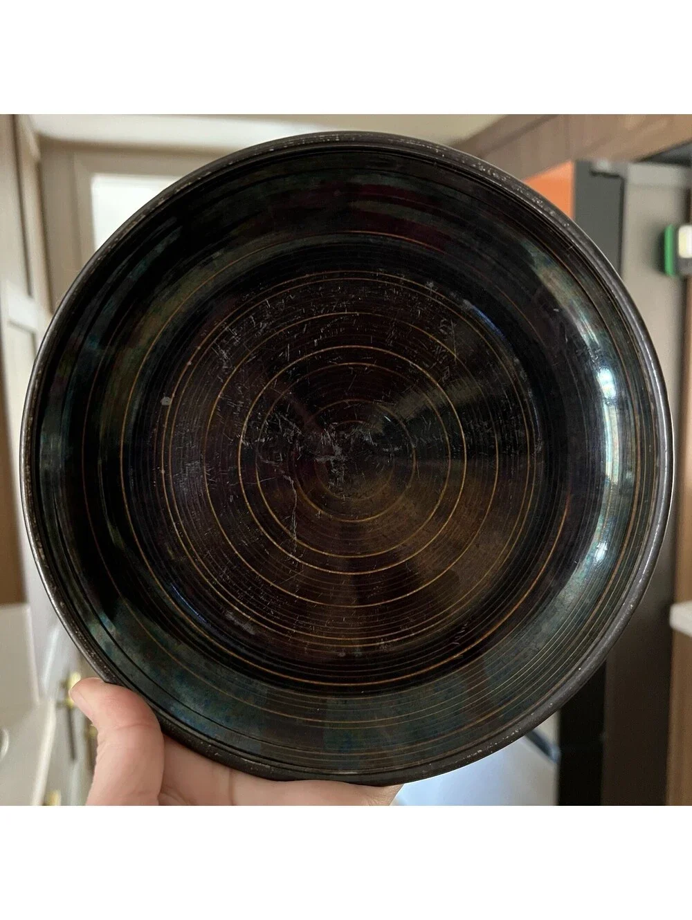 Sango Orbit Black Stoneware 4 Salad 4 Dinner Plates MCM Retro Style Boho Rustic
